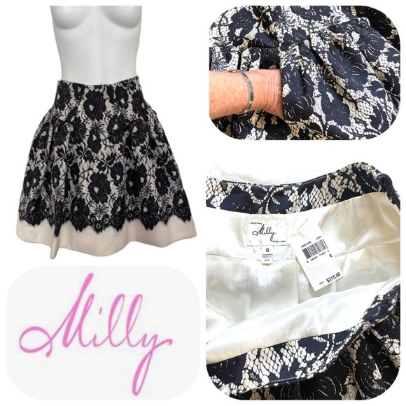 Auc $315 Milly Skirt w Pockets Wool/Silk Blend 8